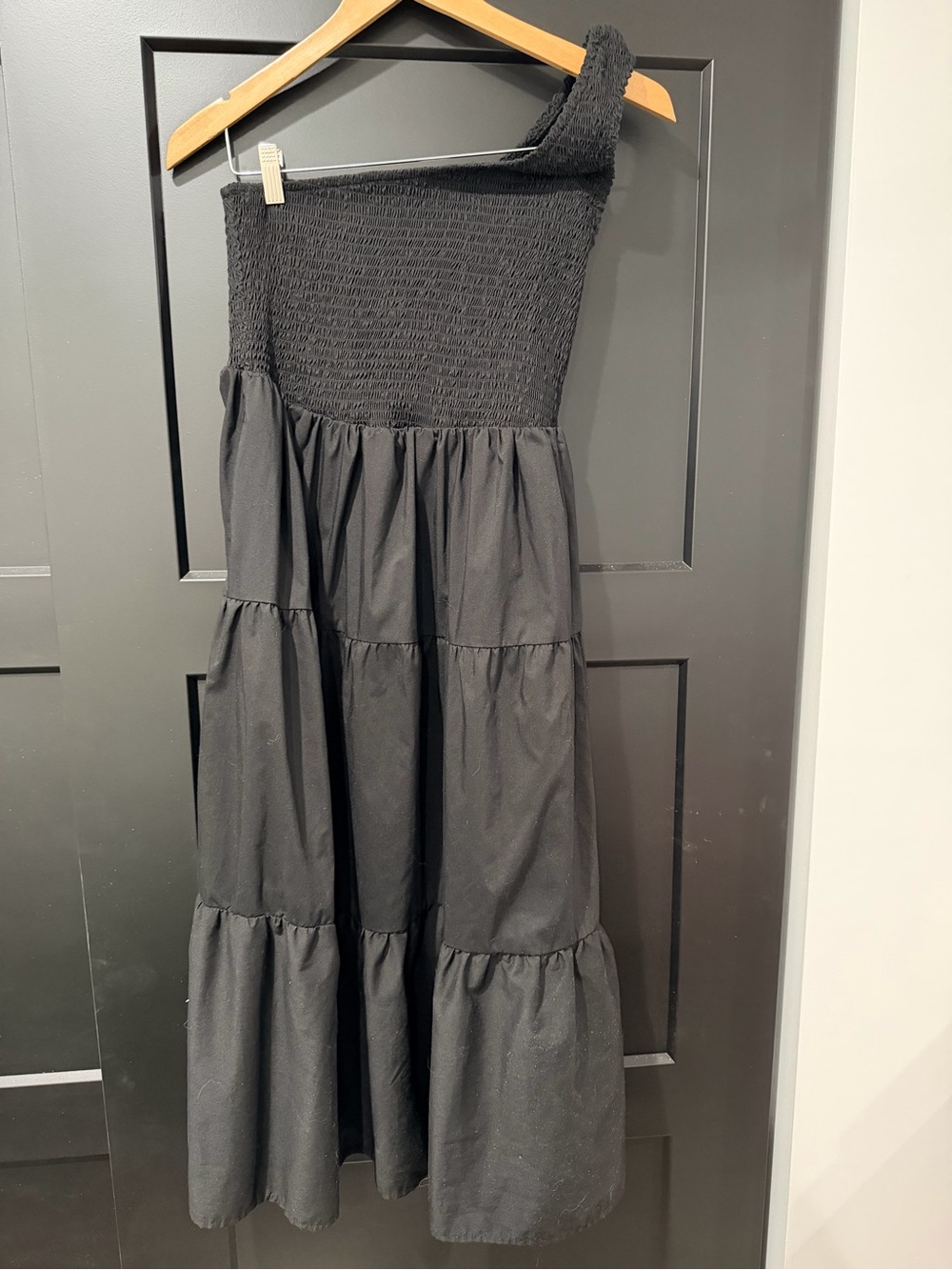 One-Shoulder Black Tiered Maxi Dress
